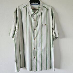 🌴TOMMY BAHAMA silk green Striped Men's Shirt Size XXL🌴